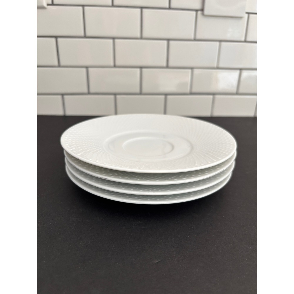Crate & Barrel White Textured Dotted Porcelain Saucers Set of 4 Made in Japan